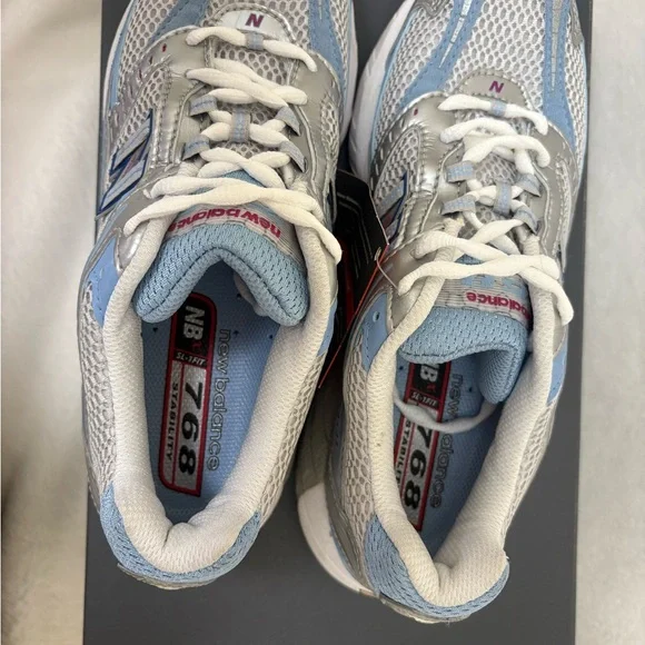 New Balance Women's Silver and Blue Sneakers - Picture 4 of 6